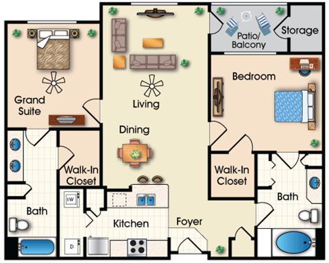 Two bedroom two bathroom 1,120 Sq.Ft. A Floor plan at Alanza Place, Phoenix, AZ, 85008